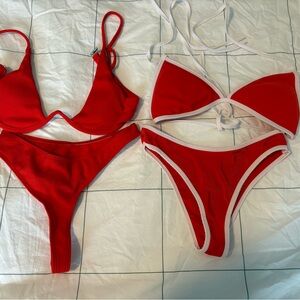 Red Two-Piece Bikini Set with White Trim
